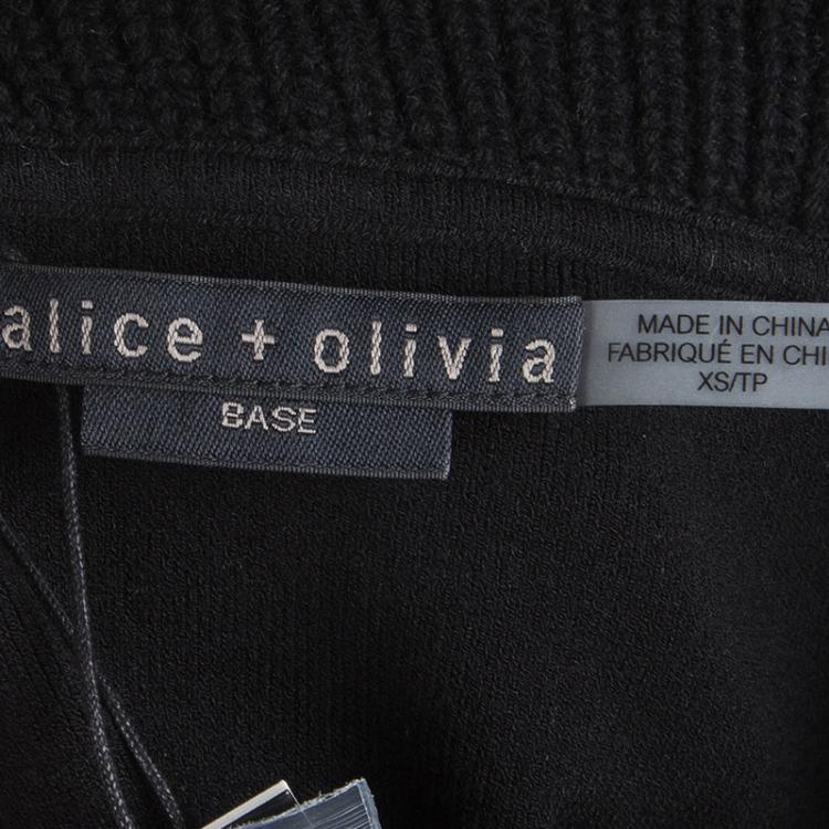 Pre Owned Alice + Olivia Black Rib Knit Off-Shoulder Sleeveless Cropped Top XS