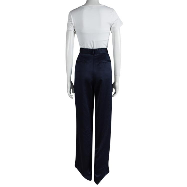 Pre Owned Alice + Olivia Navy Blue High Waist Wide Leg Trousers S