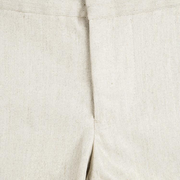 Pre Owned Alice + Olivia Metallic Beige Linen Cady Cuff Shorts XS