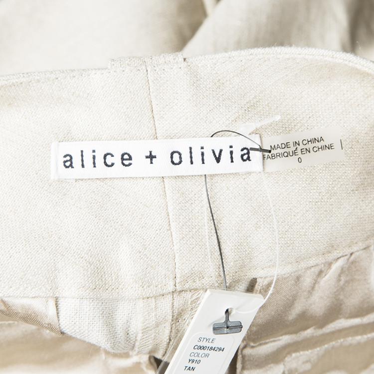 Pre Owned Alice + Olivia Metallic Beige Linen Cady Cuff Shorts XS