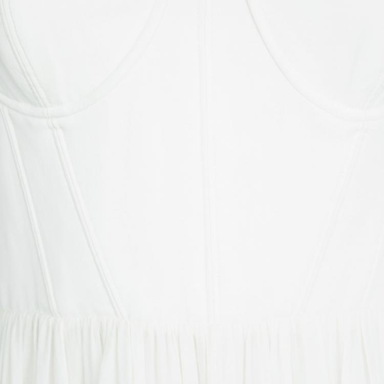 Pre Owned Alice + Olivia Cream Silk Lace Trim Detail Geneva Pleated Maxi Dress XS