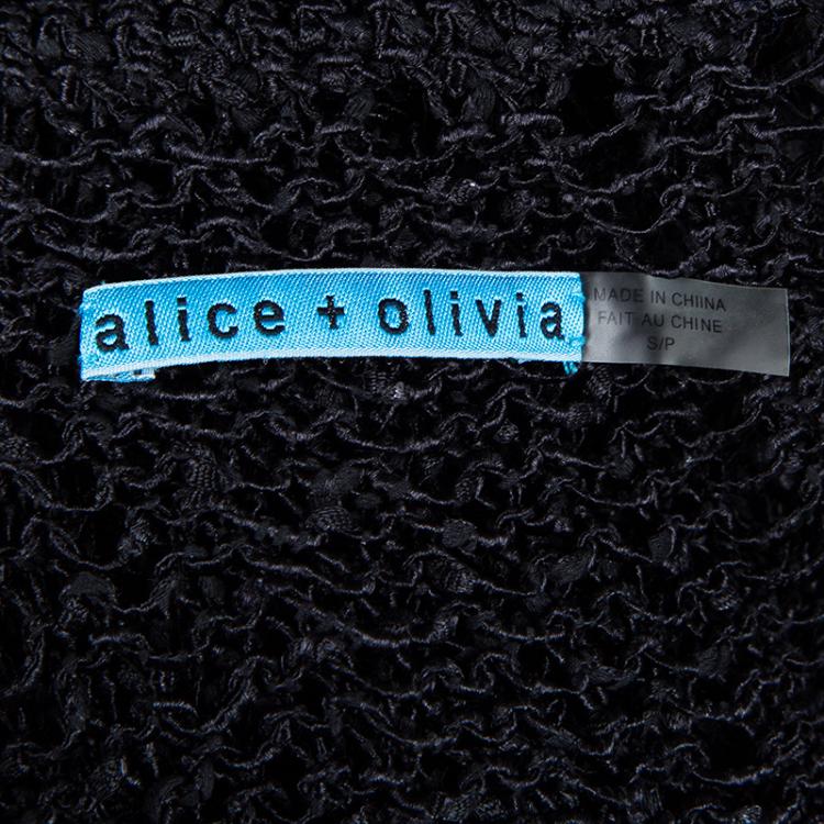 Pre Owned Alice + Olivia Black Chunky Crochet Knit Cap Sleeve Top S