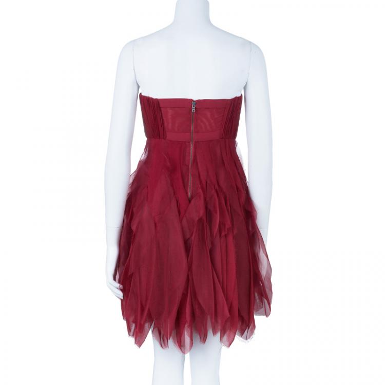 Pre Owned Alice + Olivia Kahlo Red Organza Ruffle Dress M