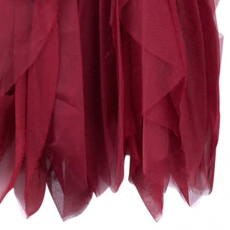 Pre Owned Alice + Olivia Kahlo Red Organza Ruffle Dress M