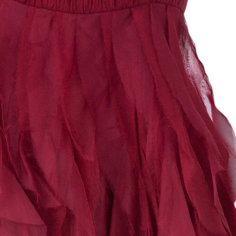 Pre Owned Alice + Olivia Kahlo Red Organza Ruffle Dress M