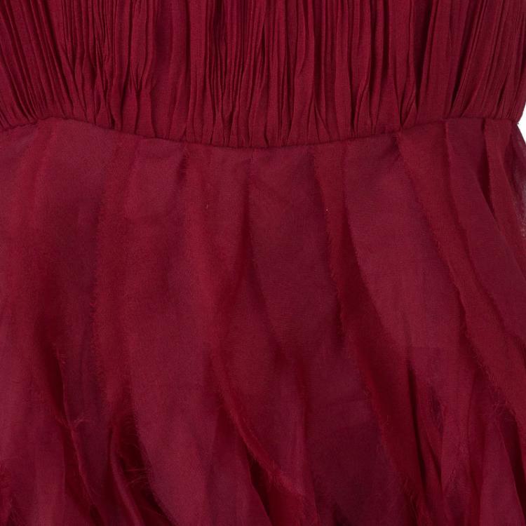 Pre Owned Alice + Olivia Kahlo Red Organza Ruffle Dress M