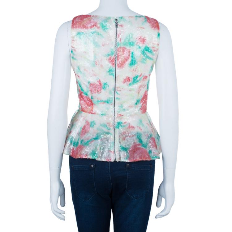 Pre Owned Alice + Olivia Rosie Sleeveless Sequin Peplum Top S
