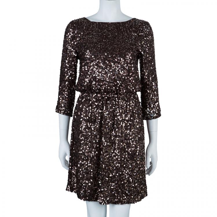 Pre Owned Alice + Olivia Preston Brown Sequin Dress S
