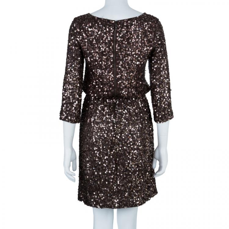 Pre Owned Alice + Olivia Preston Brown Sequin Dress S