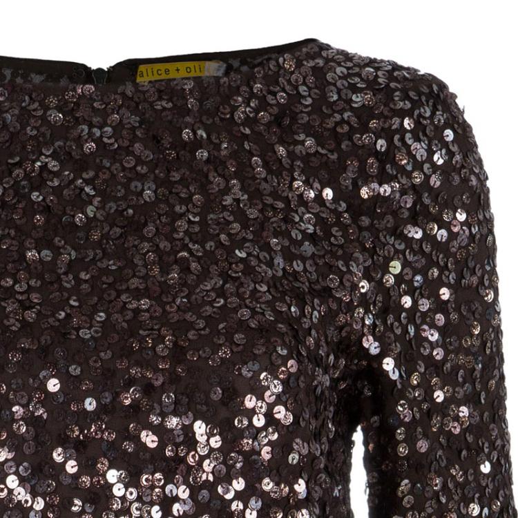 Pre Owned Alice + Olivia Preston Brown Sequin Dress S