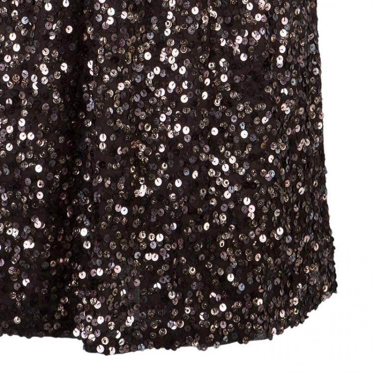 Pre Owned Alice + Olivia Preston Brown Sequin Dress S