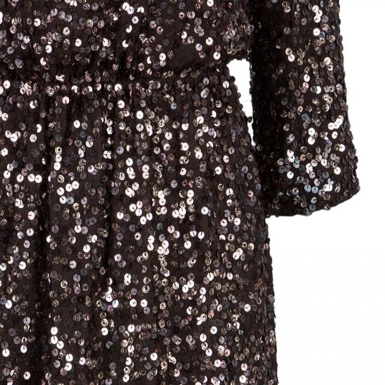 Pre Owned Alice + Olivia Preston Brown Sequin Dress S