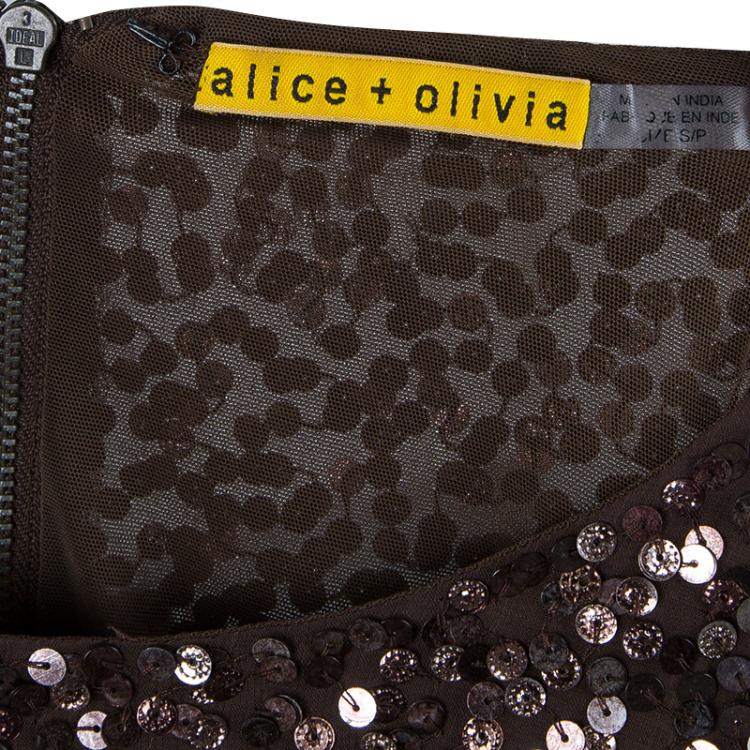 Pre Owned Alice + Olivia Preston Brown Sequin Dress S