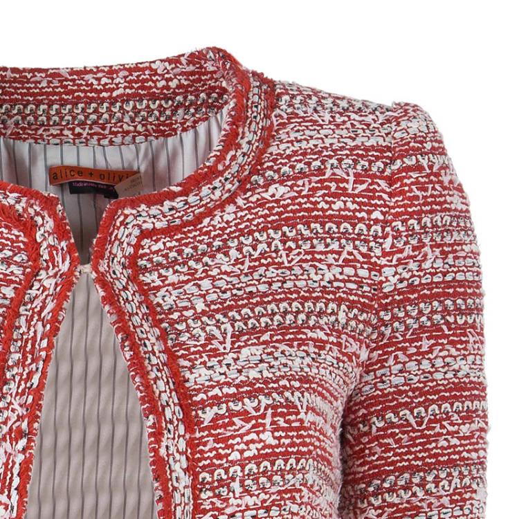 Pre Owned Alice + Olivia Red White Tweed Blazer XS