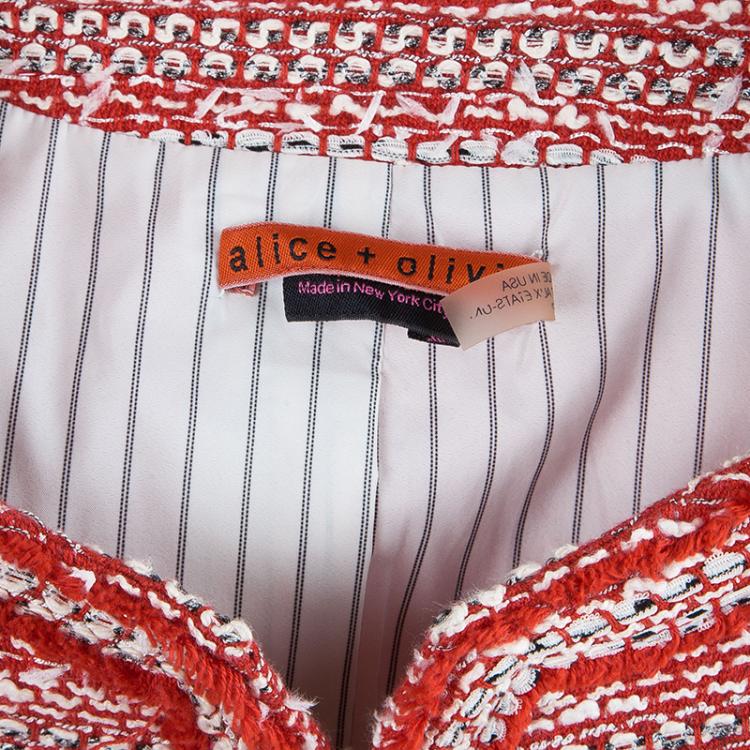 Pre Owned Alice + Olivia Red White Tweed Blazer XS