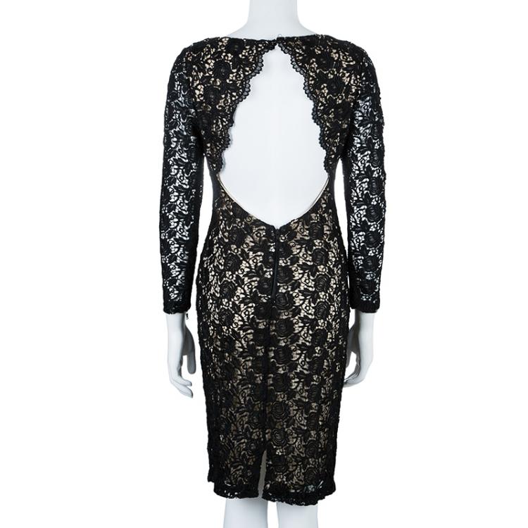 Pre Owned Alice + Olivia Black Clover Lace Open-Back Dress M