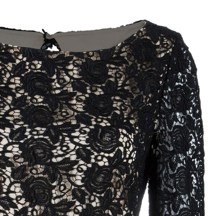 Pre Owned Alice + Olivia Black Clover Lace Open-Back Dress M