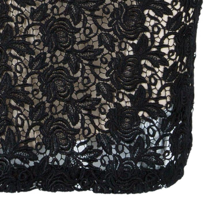 Pre Owned Alice + Olivia Black Clover Lace Open-Back Dress M