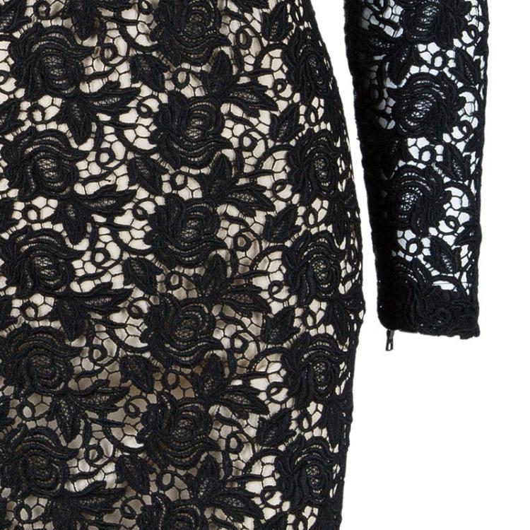 Pre Owned Alice + Olivia Black Clover Lace Open-Back Dress M