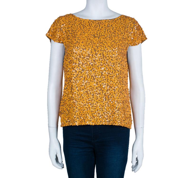 Pre Owned Alice + Olivia Sarita Orange Sequins Top L