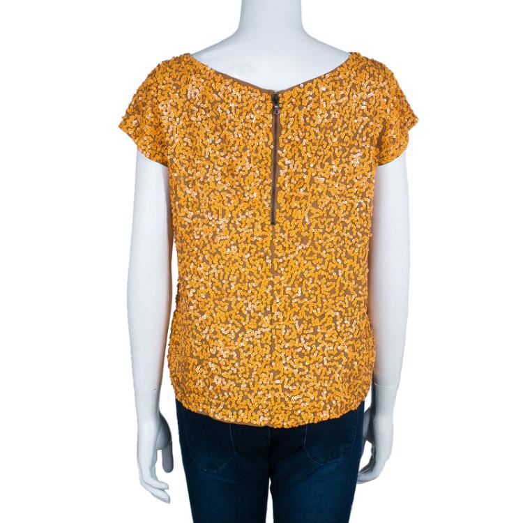 Pre Owned Alice + Olivia Sarita Orange Sequins Top L