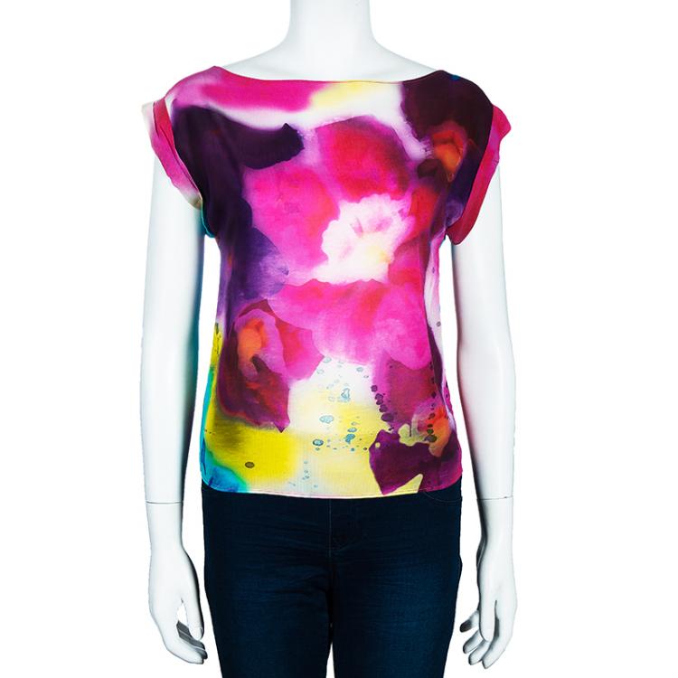 Pre Owned Alice + Olivia Sonya Watercolor Flower Print Top XS
