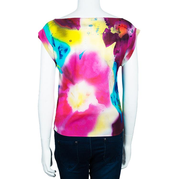 Pre Owned Alice + Olivia Sonya Watercolor Flower Print Top XS
