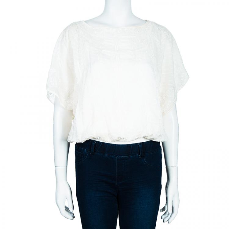 Pre Owned Alice + Olivia Jenna White Embroidered Top XS