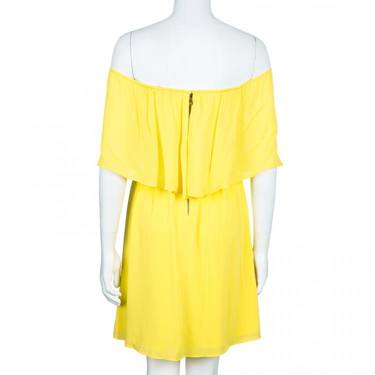 Pre Owned Alice + Olivia Shari Yellow Off-shoulder Dress XS