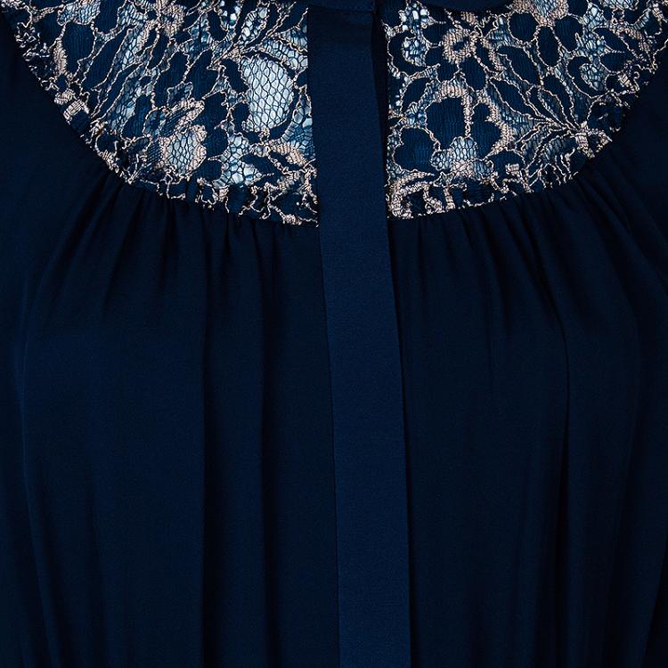 Pre Owned Alice + Olivia Emma Navy Blue Silk Lace Dress M