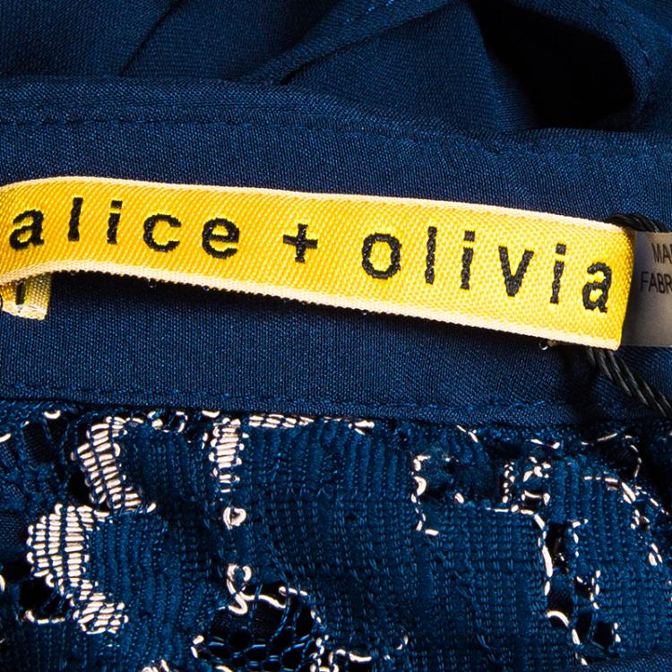 Pre Owned Alice + Olivia Emma Navy Blue Silk Lace Dress M