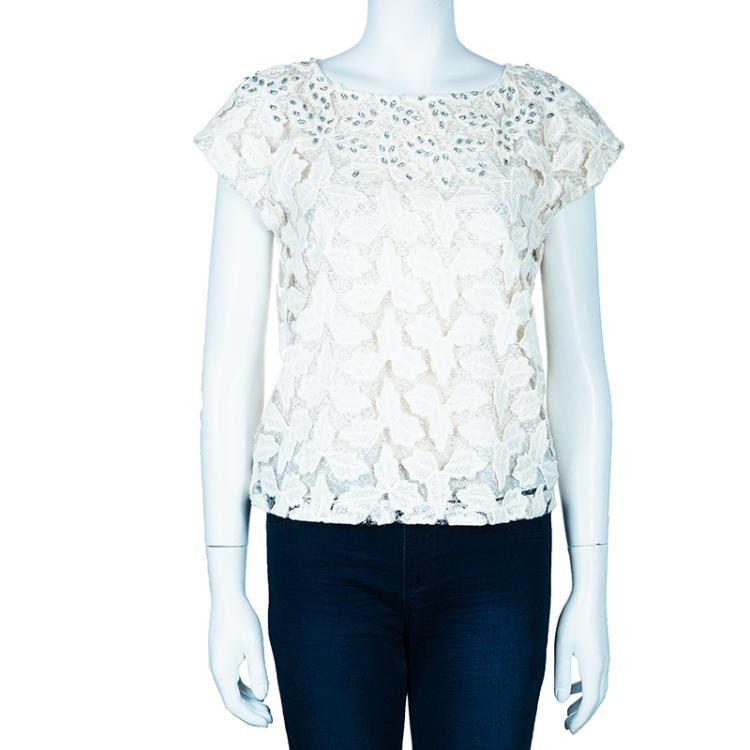Pre Owned Alice + Olivia Hilary Cream Embroidered Top S