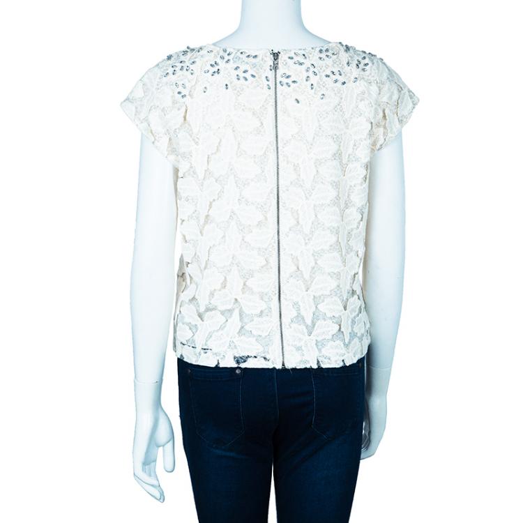 Pre Owned Alice + Olivia Hilary Cream Embroidered Top S