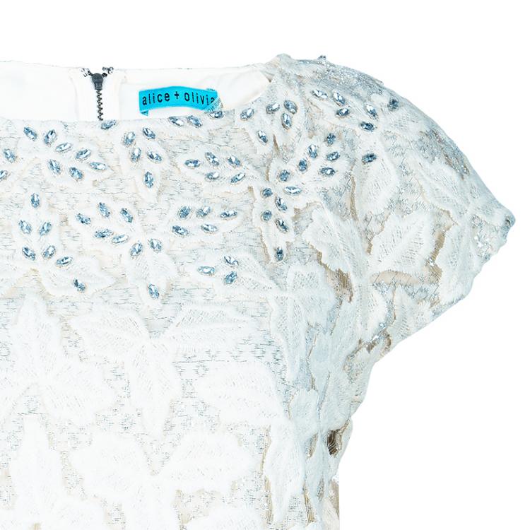 Pre Owned Alice + Olivia Hilary Cream Embroidered Top S