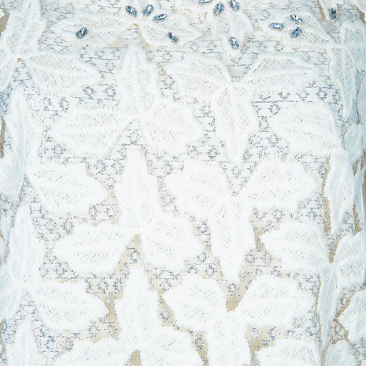 Pre Owned Alice + Olivia Hilary Cream Embroidered Top S