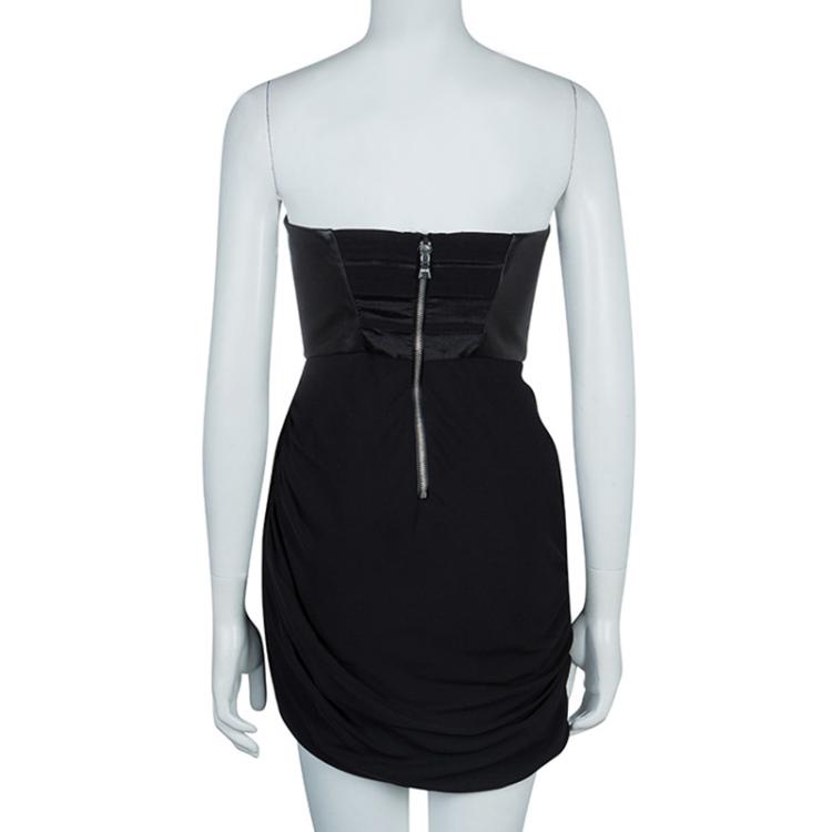 مملوكة مسبقًا Alice + Olivia Roxanna Black Leather Bustier Gathered Dress M
