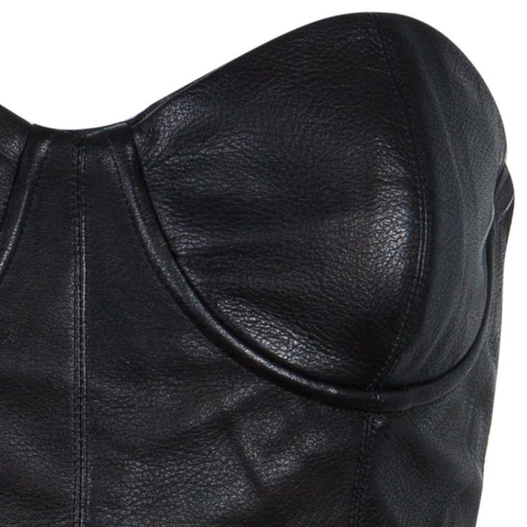 مملوكة مسبقًا Alice + Olivia Roxanna Black Leather Bustier Gathered Dress M