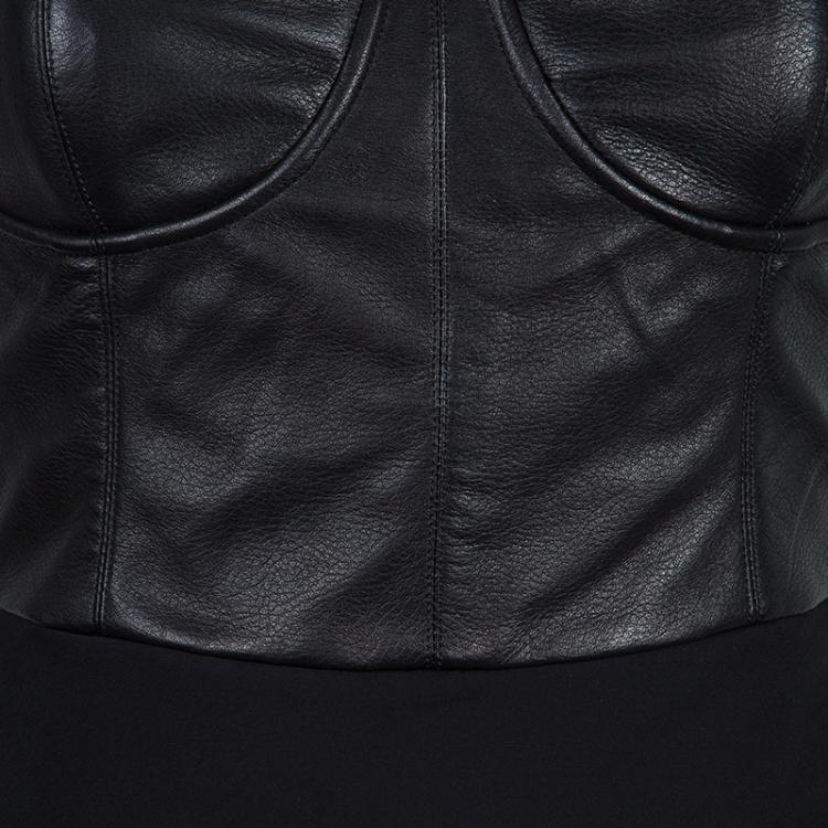 مملوكة مسبقًا Alice + Olivia Roxanna Black Leather Bustier Gathered Dress M