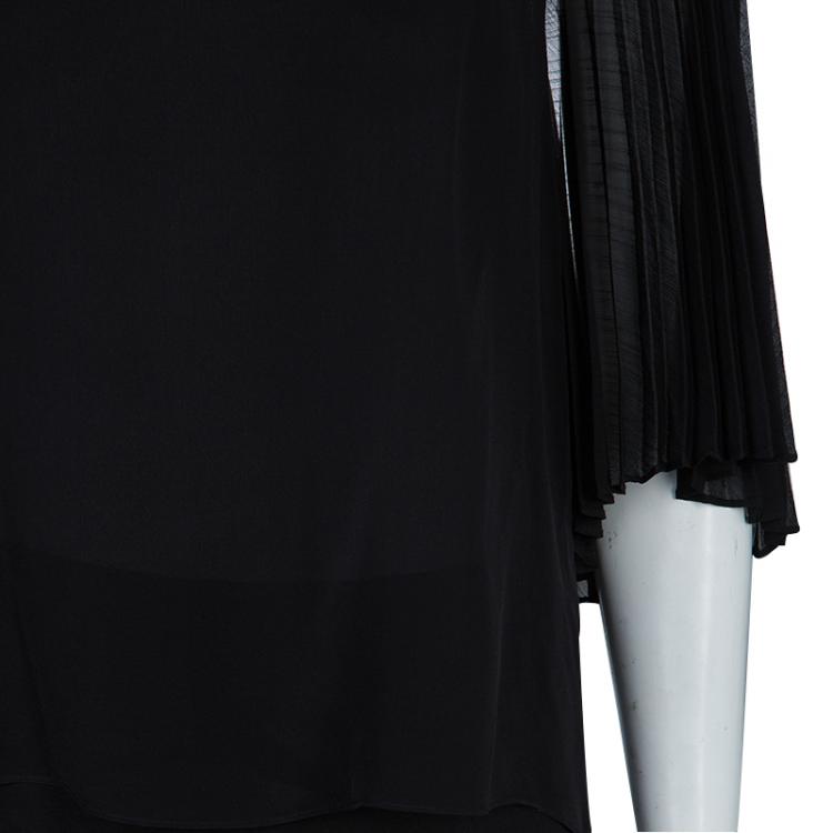 Pre Owned Alice + Olivia Black Silk Smocked Pleated Sleeve Detail Off Shoulder Blouse S