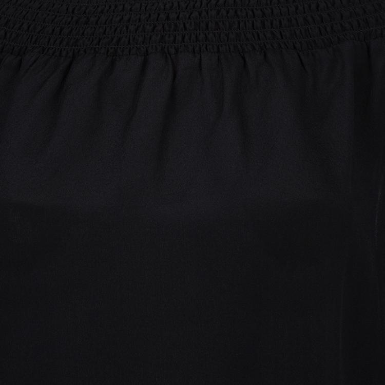 Pre Owned Alice + Olivia Black Silk Smocked Pleated Sleeve Detail Off Shoulder Blouse S