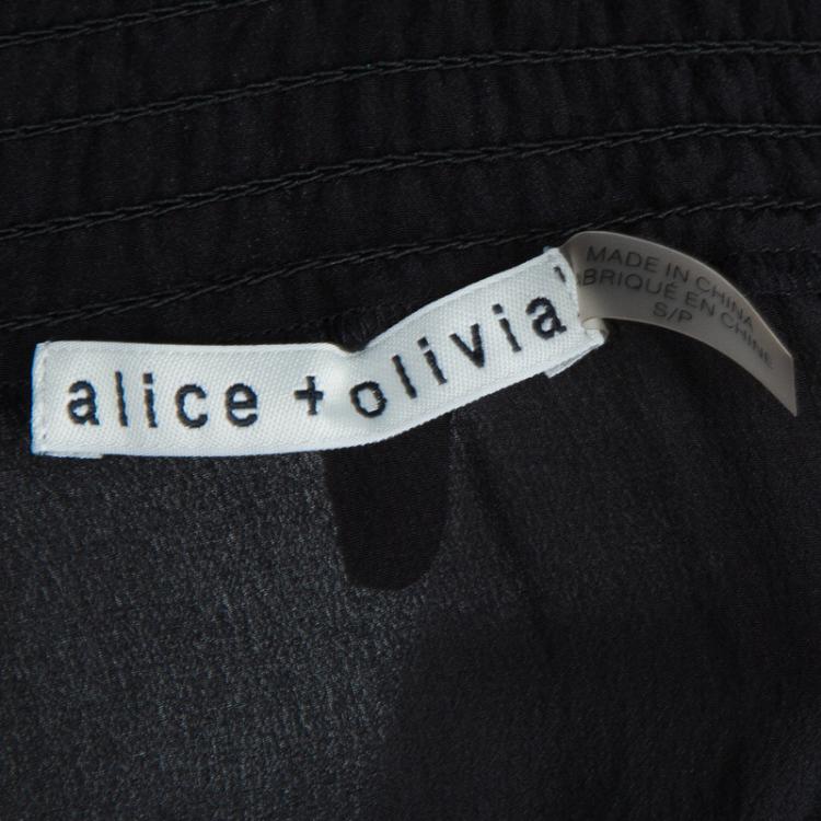 Pre Owned Alice + Olivia Black Silk Smocked Pleated Sleeve Detail Off Shoulder Blouse S