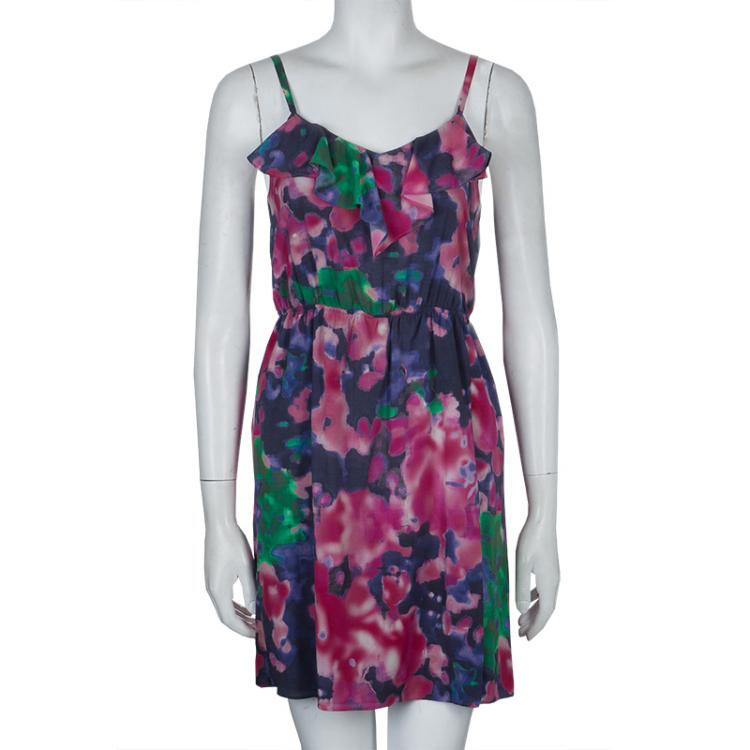مملوكة مسبقًا Alice + Olivia Multicolor Print Ruffle Detail Sleeveless Dress XS