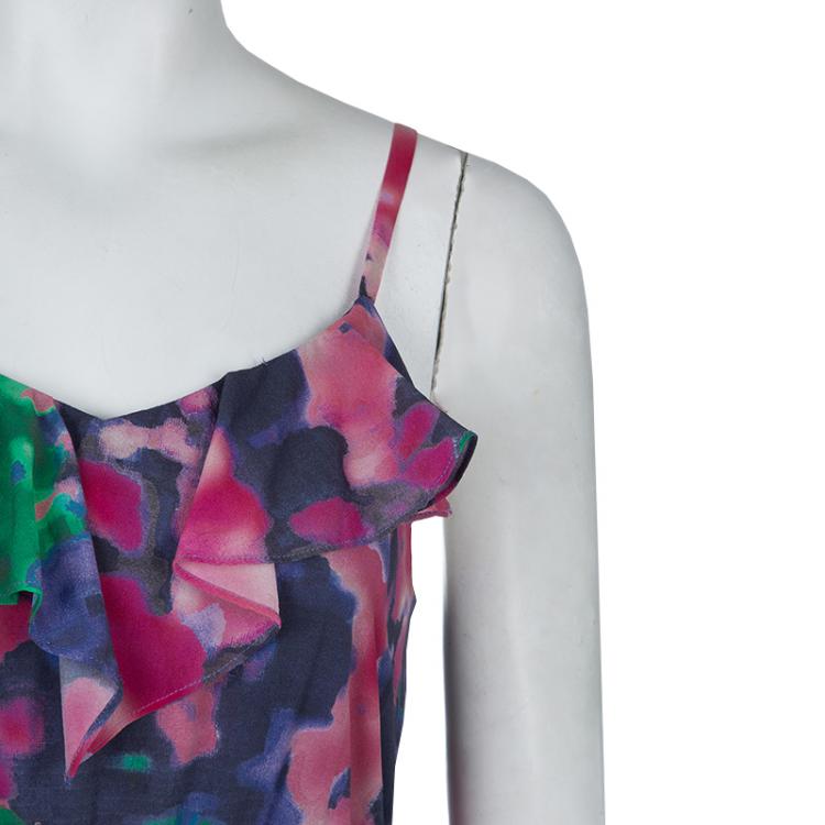 مملوكة مسبقًا Alice + Olivia Multicolor Print Ruffle Detail Sleeveless Dress XS