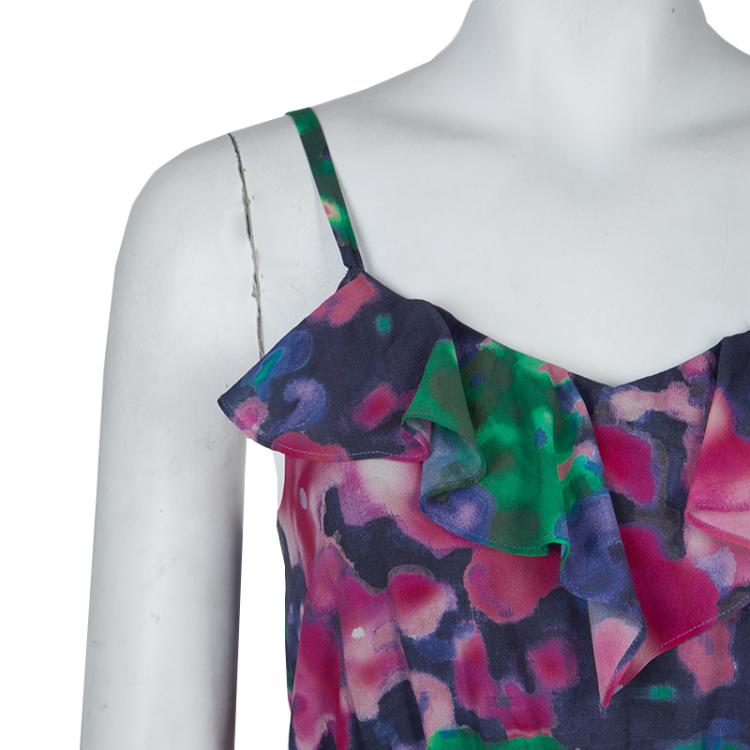 مملوكة مسبقًا Alice + Olivia Multicolor Print Ruffle Detail Sleeveless Dress XS