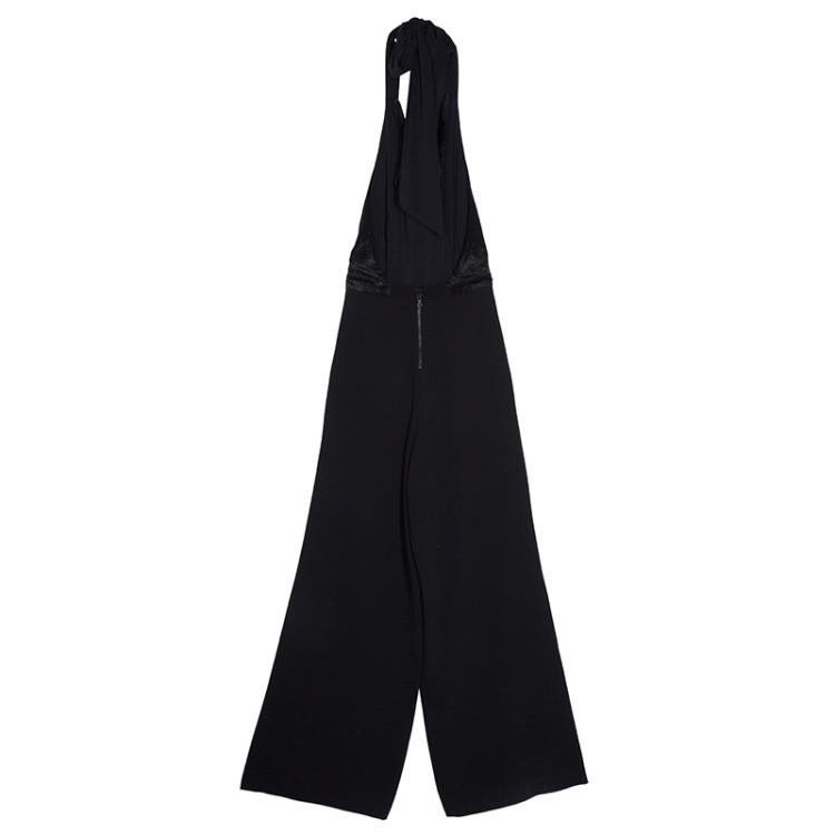 Pre Owned Alice + Olivia Black Draped Front Halter Jumpsuit XS