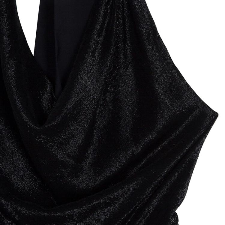 Pre Owned Alice + Olivia Black Draped Front Halter Jumpsuit XS