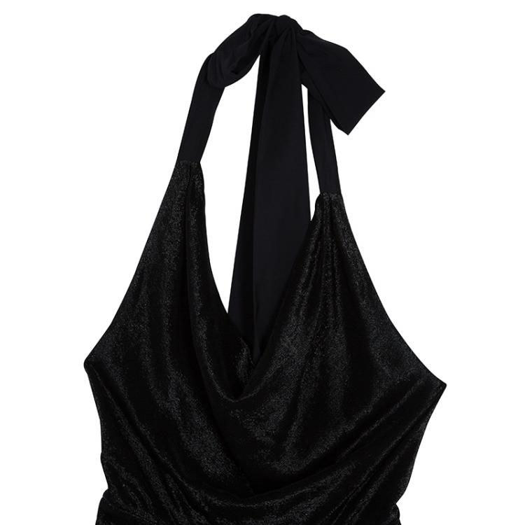 Pre Owned Alice + Olivia Black Draped Front Halter Jumpsuit XS