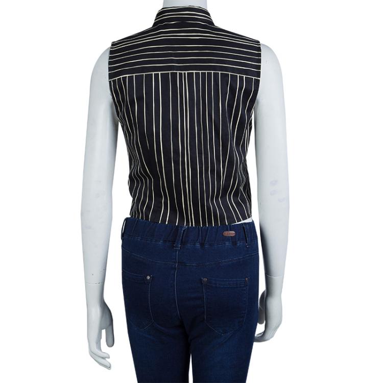 مملوكة مسبقًا Alice + Olivia Black Striped Sleeveless Cotton Blouse L