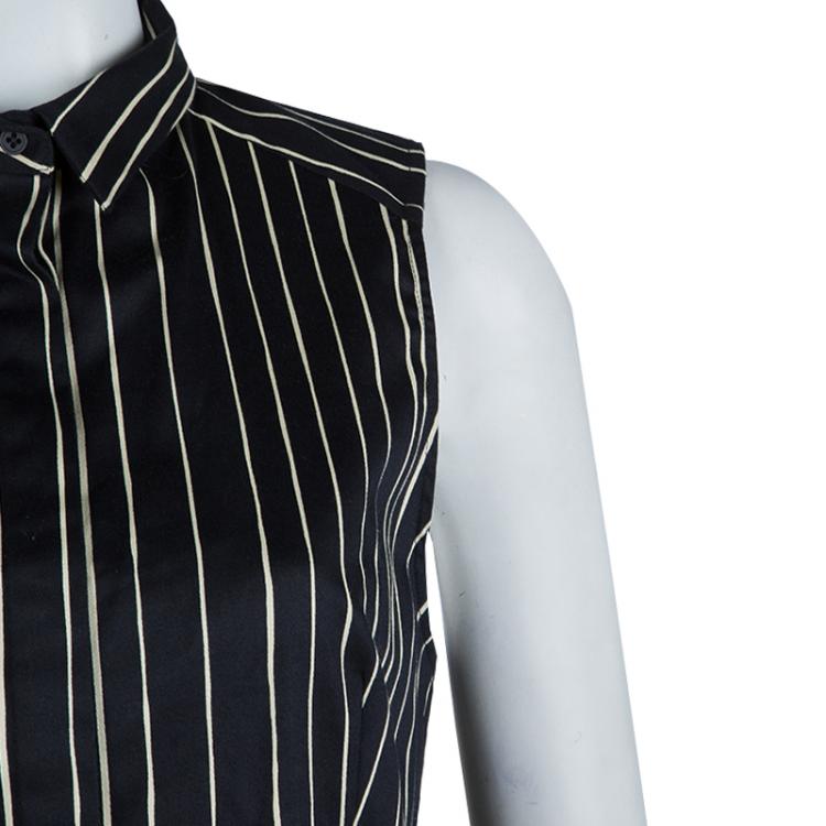 مملوكة مسبقًا Alice + Olivia Black Striped Sleeveless Cotton Blouse L