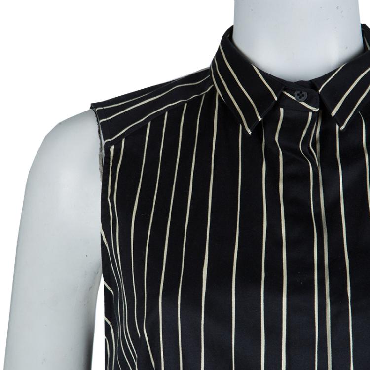 مملوكة مسبقًا Alice + Olivia Black Striped Sleeveless Cotton Blouse L